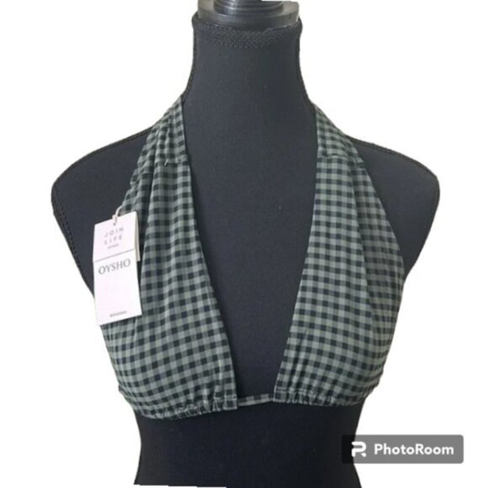 OYSHO Italian Fabric Green Checkered Bikini Top - NWT